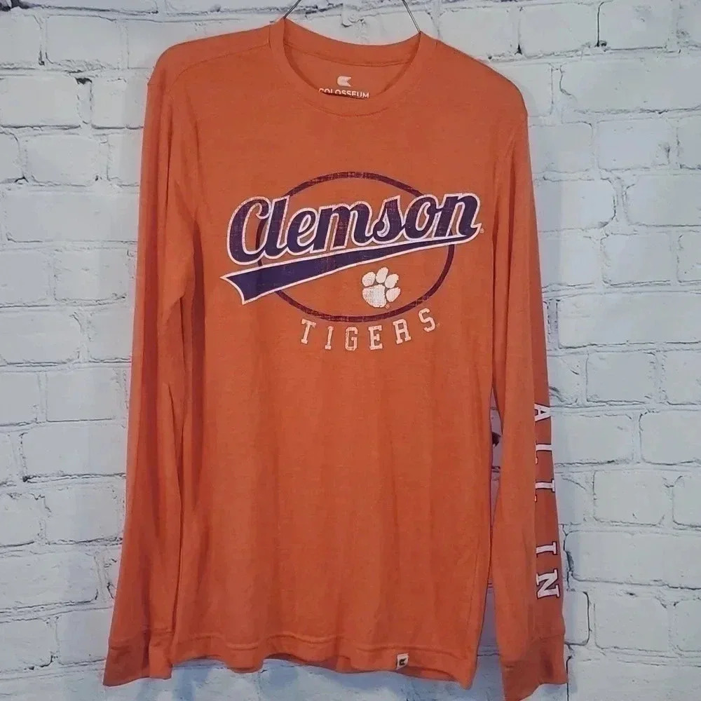 Mens Colosseum Clemson Orange All In Long-Sleeved Shirt Size S
